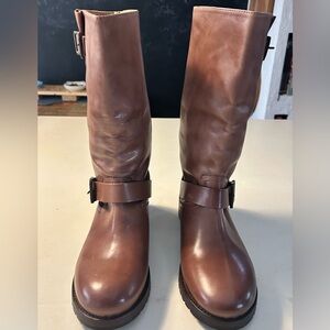 Brown Leather Free People Boots with Buckle Detail